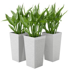 22.8 Inch Set of 3 Outdoor Planters with Stone Finish and Wheels, Stackable Tapered Planters with Drainage Hole, White (Option: White-350x350x850 mm)