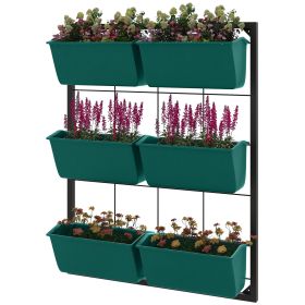 3-Tier Hanging Planter with 6 Pots for Indoor and Outdoor Use, Wall Planter, Self Draining & Wall Mounted, Green (Option: Green-730x550x140 mm)