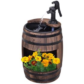 23" H Outdoor Water Fountain Wood and Plastic Rustic Apple Barrel Pump Garden Decor for Outside Backyard (Option: Carbonized-360x360x470 mm)