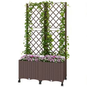 Planter Box with Trellis, Self Watering Raised Garden Bed with Lockable Wheels and Drainage Holes, Brown (Option: Brown-510x610x210 mm)