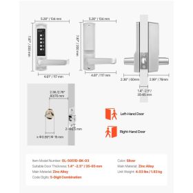 Mechanical Keyless Entry Door Lock, 2.0 Code Upgrade, 5 Digits Code, Single-Sided Push Button Combination Keypad Door Lock With Handle, Auto Lock (Option: Black)