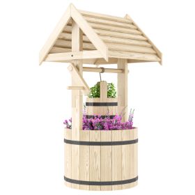 Wood Wishing Well for Outside with Hanging Bucket, Wishing Well Planter with Drain Hole for Garden Patio, Natural (Option: Natural Wood-720x190x450 mm)