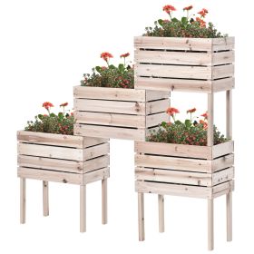 4PCS Raised Garden Bed With Legs, Wooden Elevated Planter Box Kit with Bed Liner, DIY Shape, for Flowers Vegetables Backyard Patio Balcony, 110l (Option: Natural Wood-630x615x180 mm)