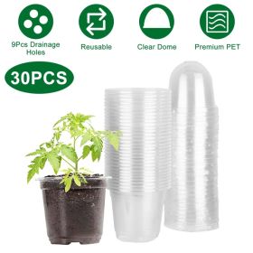 30Pcs Plant Nursery Pots PET Flower Seed Starting Pots Container With Dome With Drainage Holes (Color: as Pic)
