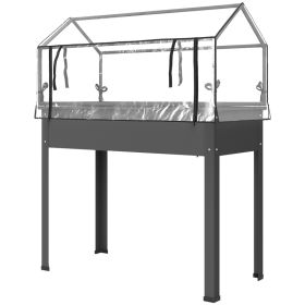 Elevated Garden Box with Greenhouse Cover, Raised Garden Bed with Legs and Drainage Hole for Vegetables, Dark Gray (Option: Dark Gray-1100x510x85 mm)
