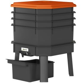 4-Tray Worm Composter Bin, 7.4 Gal Outdoor & Indoor Worm Composter for Recycling Food Waste, Orange (Option: Orange-420x420x370 mm)