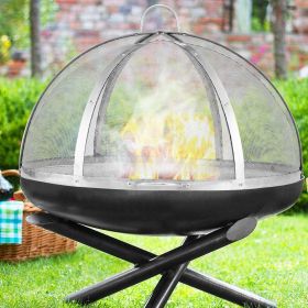 Firepit Spark Screen Lid, 36' Diameter, Outdoor Firepit Ring Cover Round Accessories, Fire Pit Metal Cover, Easy-Opening Stainless Steel Fire Rin (Option: Silver)
