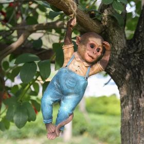 Monkey Chimp Hanging Rope Garden Ornament Outdoor Statue Sculpture Resin Decor (Option: Monkey)