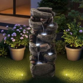 Outdoor Water Fountain 7-Tier Rock-Shaped Cascading 38.98 In Fountains (Option: Grey)