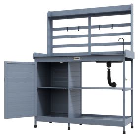 Wooden Potting Bench with Storage, Sink, Water Tap for Backyard, Patio, Balcony, Gray (Option: Gray-1190x295x530 mm)