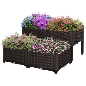 4 Piece Raised Garden Bed with Legs, Planter Box Raised Bed to Grow Flowers, Herbs & Vegetables, Brown (Option: Brown-460x460x380 mm)
