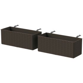 2 Pack 20 Inch Railing Flower Pots, Hanging Flower Pots with Hooks, Drainage Holes for Fence, Rattan Look, Brown (Option: Brown-540x230x470 mm)