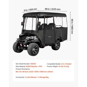 Golf Cart Cover, Visible Full-Enclosure 2+2/4 Passenger Golf Cart, 420D Waterproof Oxford Fabric Club Car Cover Fits Most Carts Club Car, Yamaha, (Option: Black)
