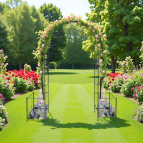Garden Arch Arbor Trellis For Climbing Plants, Durable Metal Garden Arch Outdoor Wedding Arch, For Wedding Ceremony Party Plant Climbing Rose Vin (Color: Black)