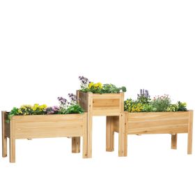 Raised Garden Bed Set of 3, Wooden Elevated Planter Box with Legs and Bed Liner, for Backyard and Patio to Grow Vegetables, Herbs, and Flowers, (Option: Natural Wood-1020x555x210 mm)