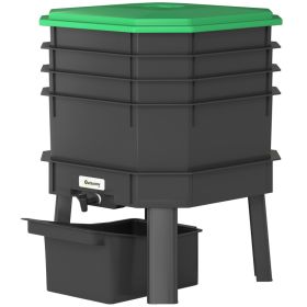 4-Tray Worm Composter Bin, 7.4 Gal Outdoor & Indoor Worm Composter for Recycling Food Waste, Dark Green (Option: Green-420x420x370 mm)
