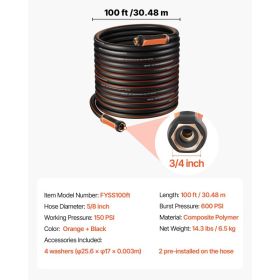 Garden Hose, 100 Ft 5/8" Heavy Duty 4-Layer Rubber Water Hose, 150PSI Working & 600PSI Burst, Flexible & Non-kink Outdoor Waterhose With 3/4" Fit (Option: Default)