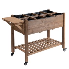 Wooden Garden Box, 34.25H with 8 Pockets and Lockable Wheels, Foldable Side Clapboard, Elevated and Self-Draining Design, to Grow Herbs, Vegetab (Option: Brown-1100x220x295 mm)