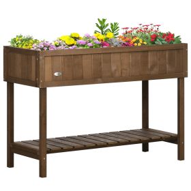 Wooden Raised Garden Bed, Elevated Planter Box Stand with 8 Slots and Open Shelf, Dark Brown (Option: Brown-1165x500x120 mm)