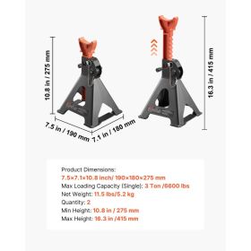 Jack Stands, 3 Ton (6,600 Lbs) Capacity, 10.8-16.3 In Adjustable Height, Heavy Duty Steel Jack Auto Stands With Double Locking, For Lifting SUV, (Option: Black)