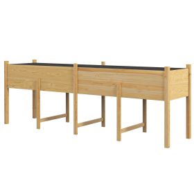 Wooden Raised Garden Bed, Large Elevated Planter Box with Legs, Bed Liner and Drain Holes, 7.4' x 1.8' x 2.6', Natural (Option: Natural Wood-1190x370x250 mm)