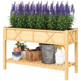 Raised Garden Bed, 47 X 22 X 31.5 In. Elevated Wood Planter Box With Storage Shelf, Drainage Holes, And Liner, Natural (Option: Natural Wood-1280x560x150 mm)