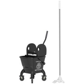 Mop Bucket With Wringer On Wheels For Floor Cleaning, 27.5 Quart Down Press Wringer With Handle And Mop, Black (Color: Black-430x370x380 mm)
