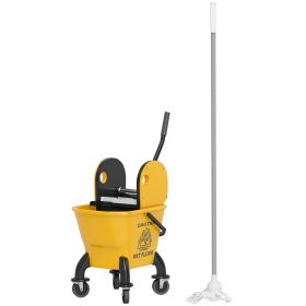 Mop Bucket With Wringer On Wheels For Floor Cleaning, 27.5 Quart Down Press Wringer With Handle And Mop, Yellow (Color: Yellow-430x370x380 mm)