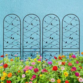 4 Pack Metal Garden Trellis 86.7" X 19.7" Rustproof Trellis For Climbing Plants Outdoor Flower Support Bird Deco Black (Option: Black)