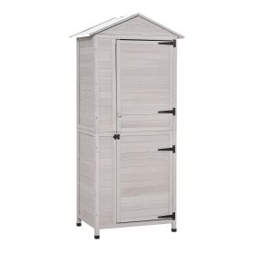 Wooden Garden Cabinet 4-Tier Storage Shed Lockable Organizer w/ Foot Pad Handle (Option: Light Grey-1020x840x300 mm)