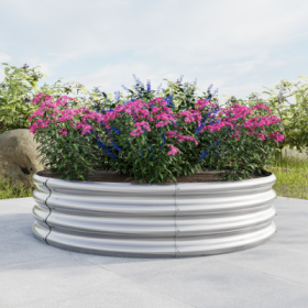 2PCS Tall Round Raised Garedn Bed,Metal Raised Beds For Vegetables, Outdoor Garden Raised Planter Box, Patio Planter Raised Beds For Flowers, Her (Color: Silver)