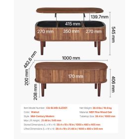 39.4 In Lift Top Coffee Table, Fluted Oval Coffee Table With 3 Hidden Compartment, Mid Century Wooden Oval Center Desk With Storage, Lift Up Tabl (Option: Black)