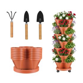 7 Tier Stackable Vertical Planter with Wheels Strawberry Planter Tower Space Saving Garden Planter with Drainage System Rolling Herb Flower Veget (Option: Brick Red)