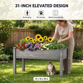 31IN 48IN Size Options Elevated Raised Garden Bed with Legs, Wooden Planter Box for Outdoor Vegetable Herb Flower Fruit Growing OLFC0002 GREY (Option: Grey-31in)