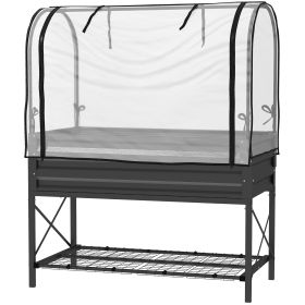 Raised Garden Bed with Legs and Cover, Metal Elevated Planter Box with Bottom Shelf and Liner for Vegetables, Black (Option: Black-1180x370x95 mm)