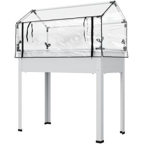 Elevated Garden Box with Greenhouse Cover, Raised Garden Bed with Legs and Drainage Hole for Vegetables, White (Option: White-1090x480x80 mm)