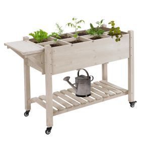 Raised Garden Bed Planter Box w/ 8 Grow Grids, Storage Shelf & Lockable Wheels (Option: Natural Wood-1100x220x295 mm)