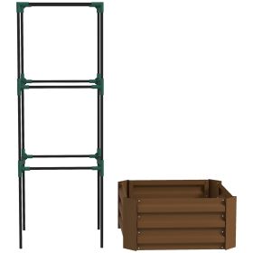 Galvanized Planter Box, 24" x 24" x 55" Raised Garden Bed with Tomato Cage for Climbing Vines, Brown (Option: Brown-585x335x120 mm)
