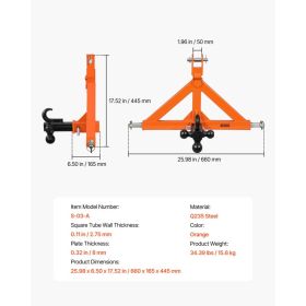 3 Point Trailer Hitch With 2" Receiver, 3 Pt Quick Hitch Attachment With 3 Trailer Balls, Tractor Tow Drawbar Adapter For Category 1, Kubota, Mah (Option: Black)