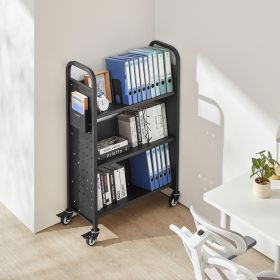 3-Tier Rolling Book Cart Single Sided V-Shaped Shelves Book Truck In Black (Option: Black)