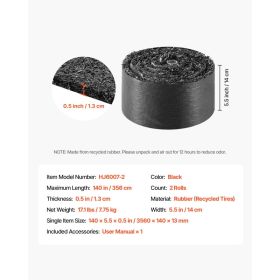 Rubber Mulch Mat Roll, 2 Rolls 140 X 4.5 In, Recycled Rubber Permanent Mulch Edging Border, Natural-Looking Flower Barrier With Stakes, 0.5 In Th (Option: Black)