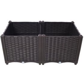 Deep Raised Garden Bed Plastic Planter Boxes For Vegetables Flowers Herbs And Succulents,Self-Watering Planter Box Raised Bed To Grow Flowers, He (Color: Brown)