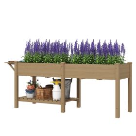 Wood Raised Garden Box, Elevated Garden Bed With Side Table, Bottom Shelf, Bed Liners And Drainage Holes, Carbonized (Option: Carbonized-990x570x230 mm)
