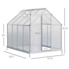 Aluminum Outdoor Greenhouse, Polycarbonate Walk-in Garden Greenhouse Kit With Adjustable Roof Vent, Rain Gutter And Sliding Door For Winter, Silv (Option: Silver Clear)