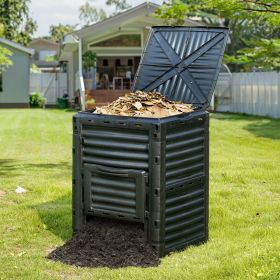 Garden Compost Bin 80 Gal, BPA Free Composter, Large Capacity Outdoor Composting Bin With Top Lid And Bottom Door, Easy Assembling, Lightweight, (Option: Black)