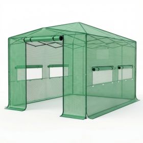 8x12ft Plastic Sprayed Iron Pipe PE Mesh Foldable Greenhouse Shed Green (Option: 44840386)