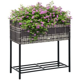 Raised Garden Bed, Elevated Planter Box with Rattan Wicker Look, Tool Storage Shelf, Portable Design for Herbs, Vegetables, Flowers, Gray (Option: Gray-730x130x320 mm)