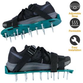 1Pair Lawn Aerator Shoes Grass Aerating Spike Sandal Heavy Duty Aerator Shoes w/ Adjustable Straps for Lawn Garden (Option: Green)