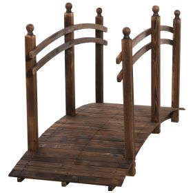 7.5' Fir Wood Garden Bridge Arc Walkway with Side Railings, Perfect for Backyards, Gardens, & Streams, Carbonized (Option: Carbonized-1285x335x360 mm)