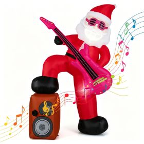 8.4 FT Inflatable Santa Claus With Guitar & Stereo Speaker, Sound Sync LED Lights, Waterproof Polyester Outdoor Christmas Yard Decor---Unavailabl (Option: A)